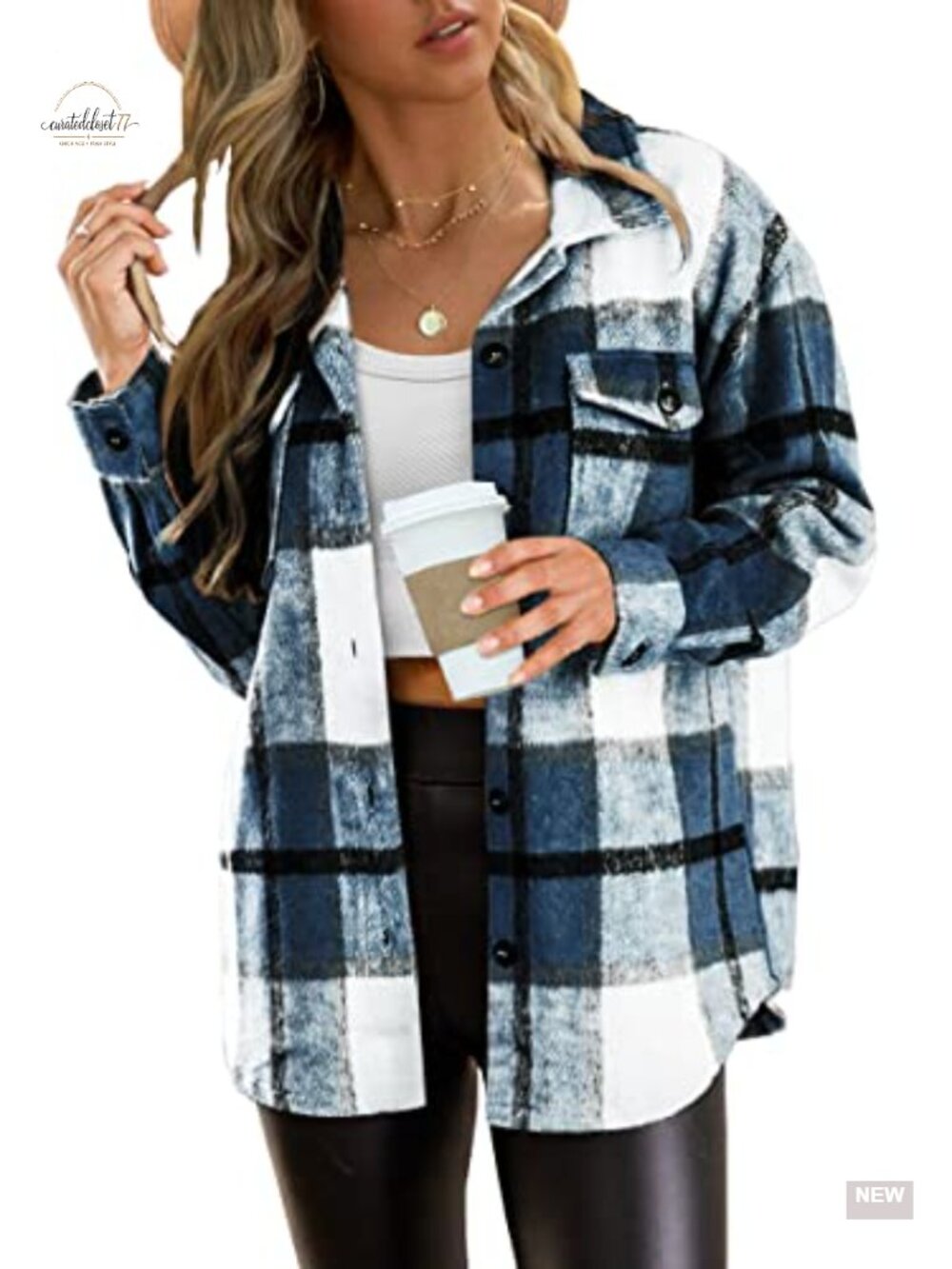 Women's Plaid Flannel Shacket Button-Up Loose Fit with Pockets